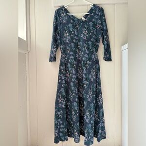 Pact Blue Floral Long Sleeve Dress — organic cotton